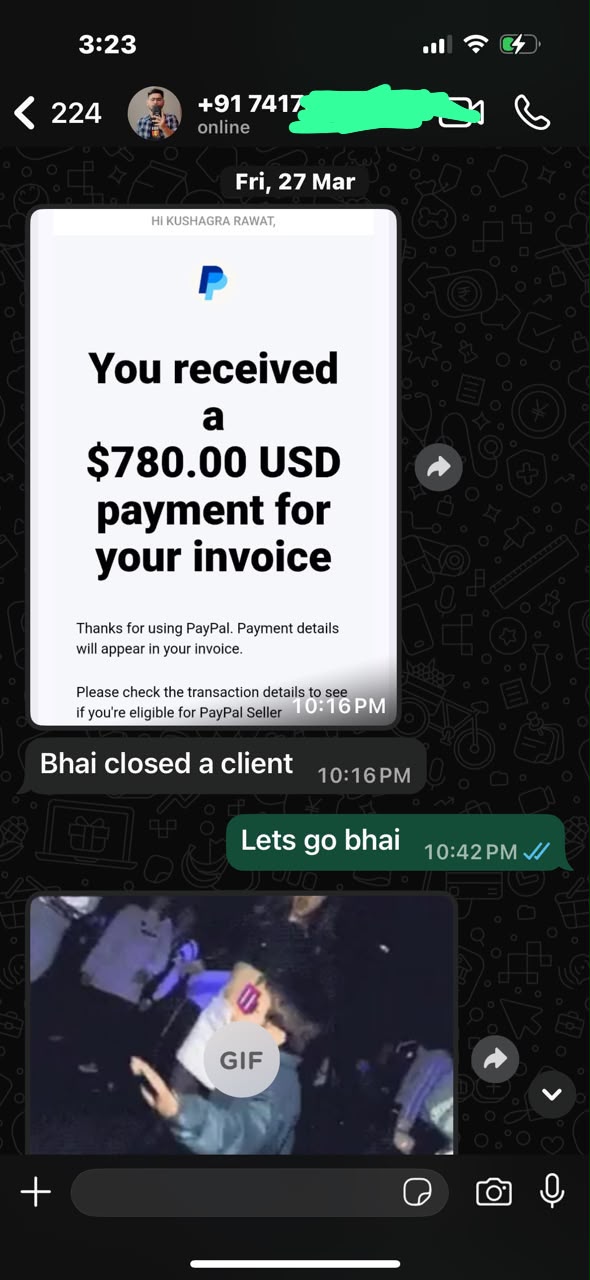 Client win — $780 payment